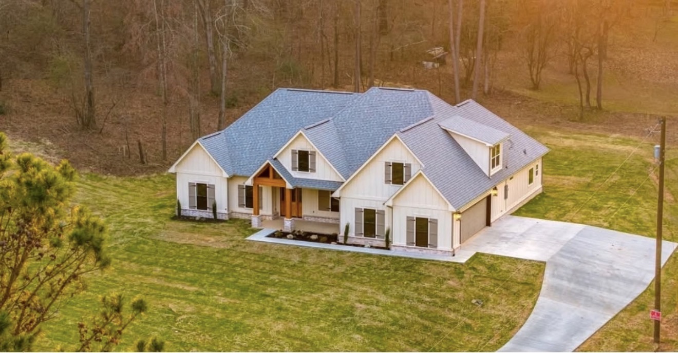 Aerial view of recently completed custom home by Jimmy's Custom Construction